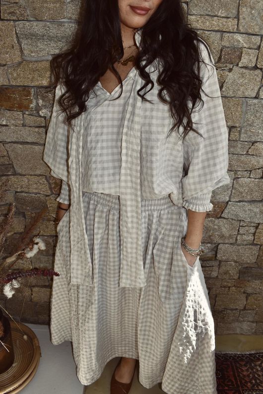 Nonni Gingham Poet Blouse Stone